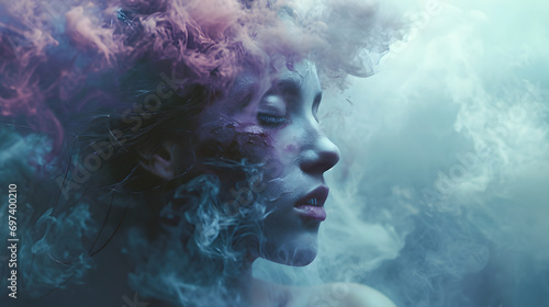 Surreal Portrait of Woman with Colorful Smoke Art