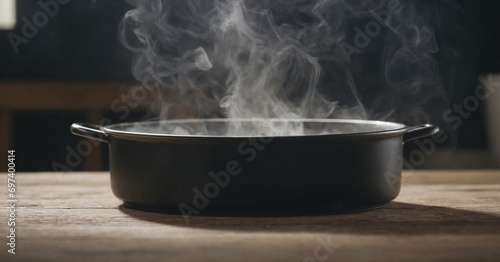 A captivating photo capturing the essence of hot steam rising from a black mug, creating a swirling motion in the air.
