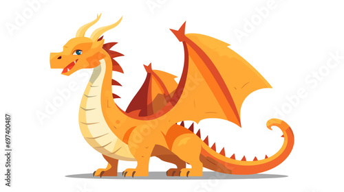 Cartoon orange dragon. Vector illustration isolated on white background