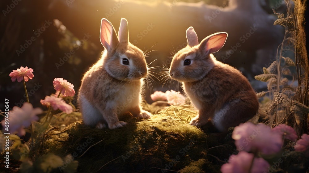 Two cute bunny rabbits