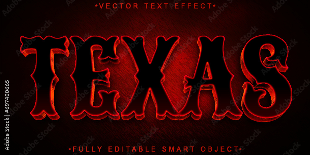 Dark Red Western Texas Vector Fully Editable Smart Object Text Effect - obrazy, fototapety, plakaty 