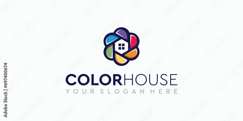 Colorful hexagon house logo design