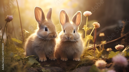 Easter bunnies in the meadow