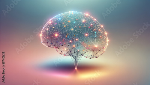 Abstract AI Brain: Minimalist design with glowing lines and nodes, pastel and neon colors.