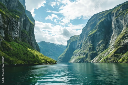 Breathtaking Fjord Landscape with Lush Greenery and Clear Waters