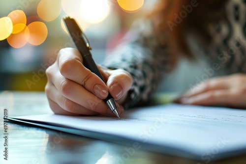 Close-up of Handwriting in Notebook with Bokeh Background photo