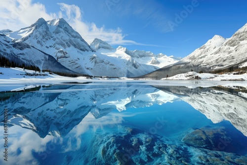 Serene Mountain Lake Landscape in Winter