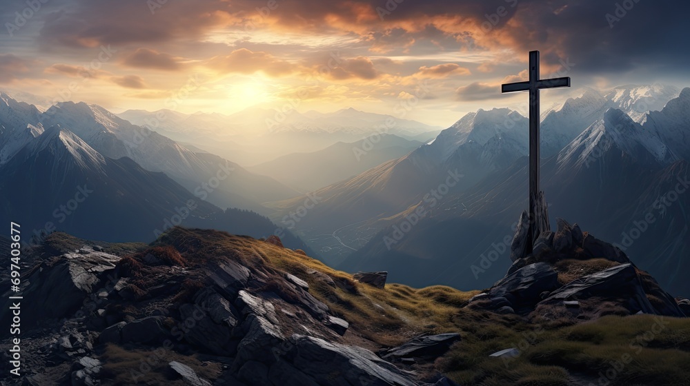Beautiful mountain landscape with a cross