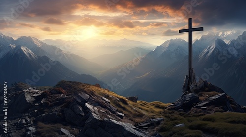 Beautiful mountain landscape with a cross © BrandwayArt