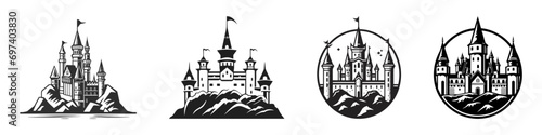 Vector medieval castles icon, detailed logo set isolated on white background.