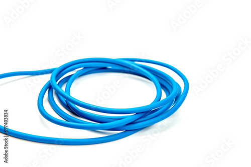 rolled blue plastic cord on a white background © Serg Po