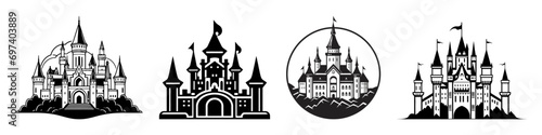 Vector medieval castles icon, detailed logo set isolated on white background.