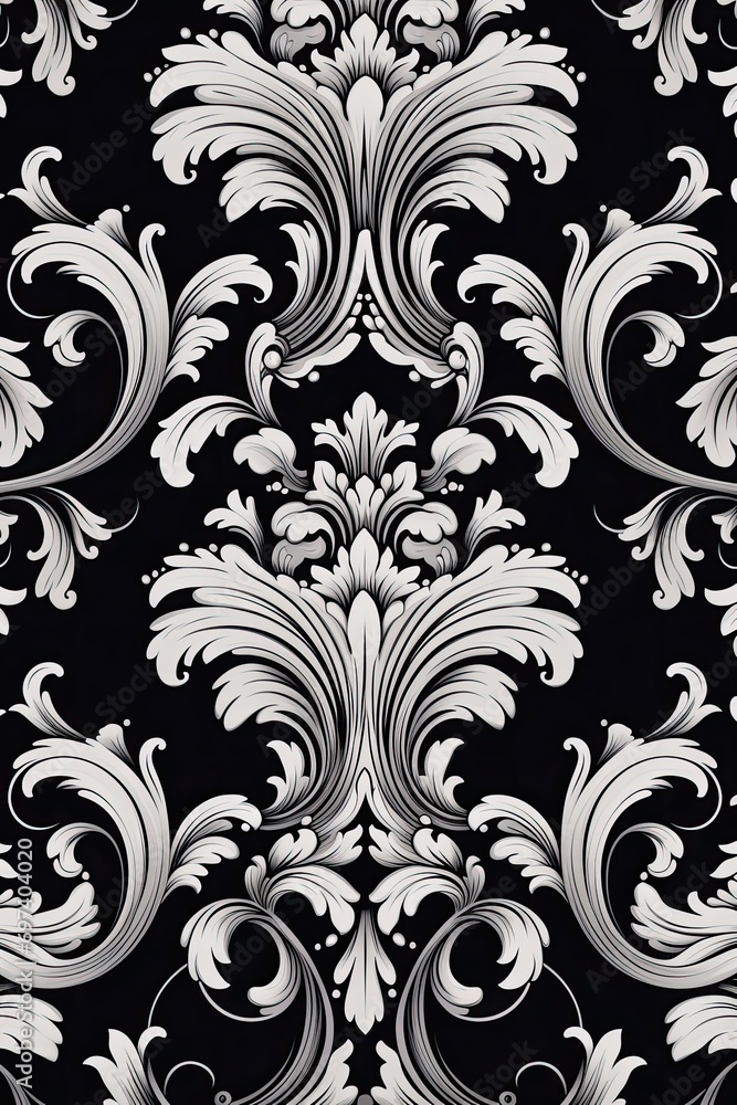 Silver damask pattern on black background Silver damask pattern on black background