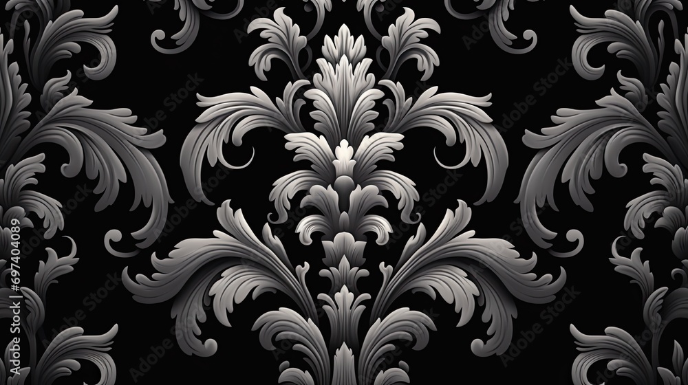 Silver damask pattern on black background Silver damask pattern on black background