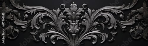 Silver damask pattern on black background photo