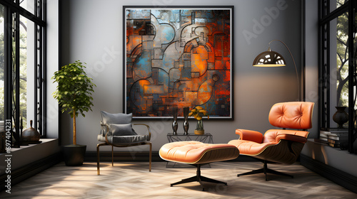 Modern Living Room Interior Design with Wall Art photo