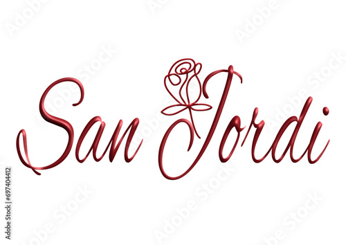 San Jordi -  Valentine's Day, three-dimensional writing, written in Catelan, red color, holiday vector graphics, suitable for greeting card, message, banner, icon	