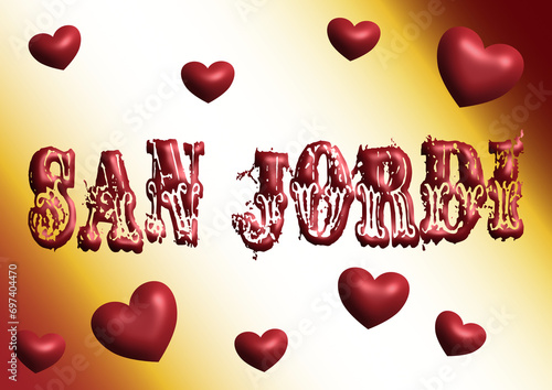 San Jordi -  Valentine's Day, three-dimensional writing, written in Catelan, red color, holiday vector graphics, suitable for greeting card, message, banner, icon	 photo