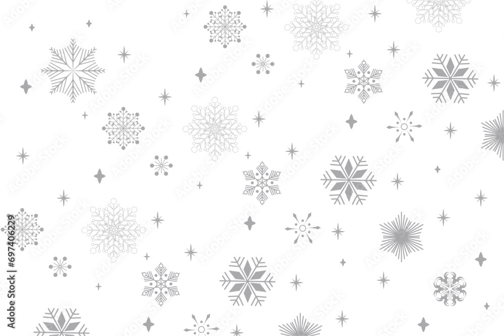 Silver and grey glitter snowflakes border falling on white background. Luxury Christmas garland frame. Winter ornament for packaging, card, banner Silver and grey glitter snowflakes border falling on white background. Luxury Christmas garland frame. Winter ornament for packaging, card, banner