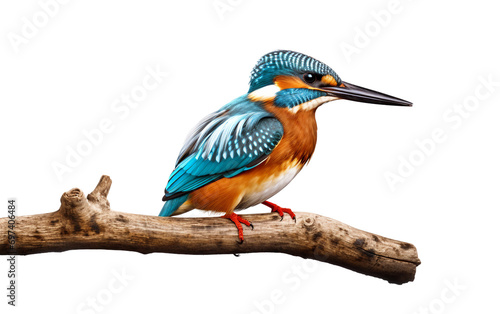 Vibrant Kingfisher Perched on a Tree Branch Isolated on Transparent Background PNG.
