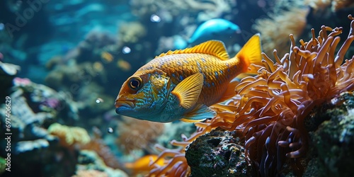Exotic Fish Underwater Symphony - Mesmerizing Aquarium Display in Vivid Hues © SurfacePatterns
