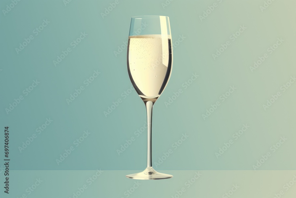 Single Champagne Flute with Bubbles on Pastel Blue Background Single Champagne Flute with Bubbles on Pastel Blue Background