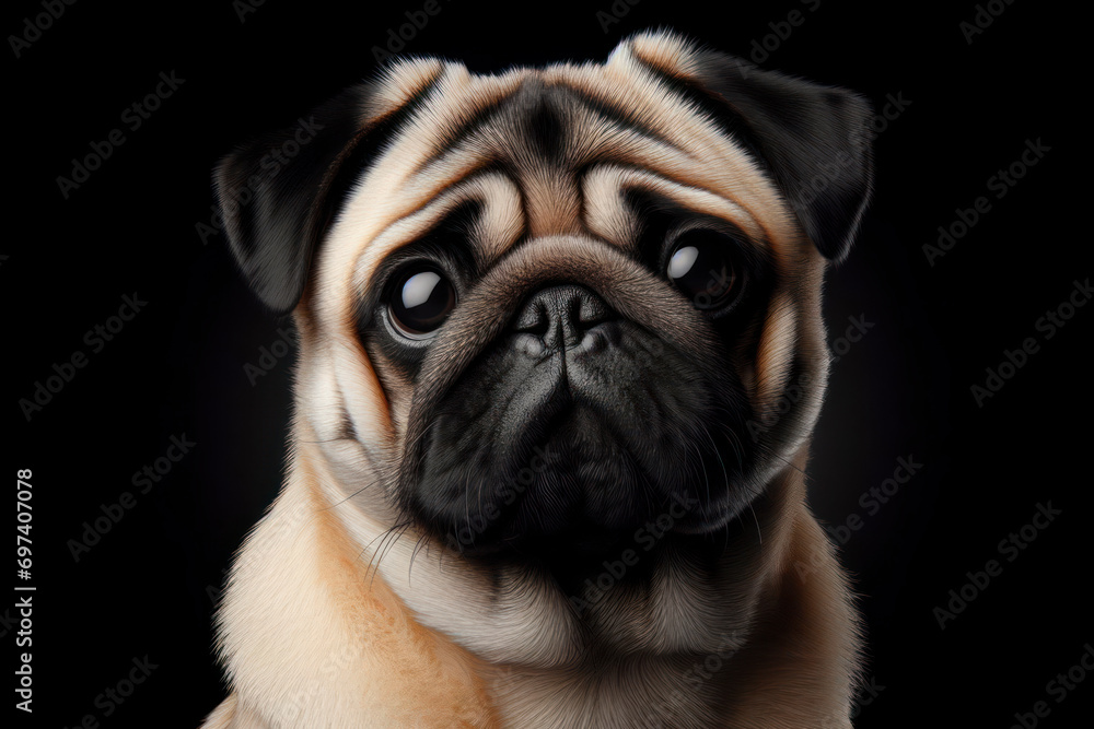 a Pug dog isolated on black background. ai generative a Pug dog isolated on black background. ai generative