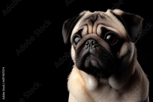 a Pug dog isolated on black background. ai generative © Igor