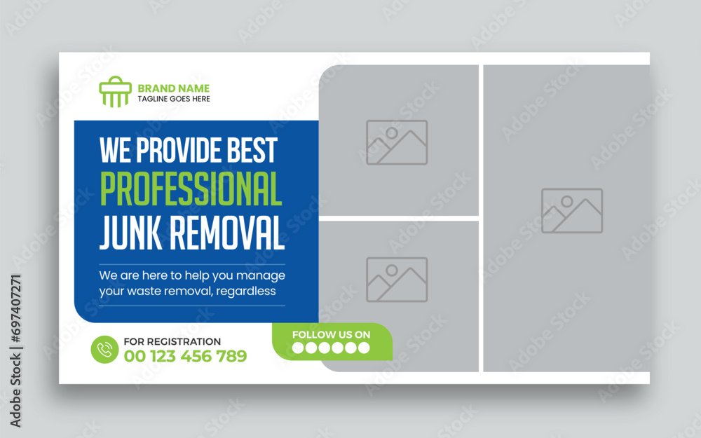 Junk Removal youtube thumbnail and web banner template design, garbage web banner template