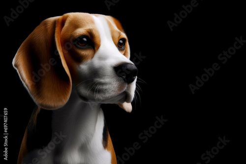 a Beagle dog isolated on black background. ai generative