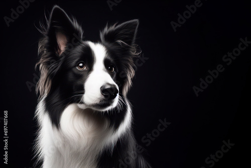 a Border Collie dog isolated on black background. ai generative