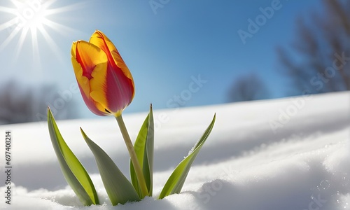 spring tulip in the snow #697408214
