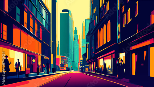 A city's trendy fashion district. vektor icon illustation