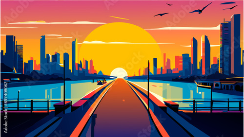 A city's beachfront boardwalk. vektor icon illustation
