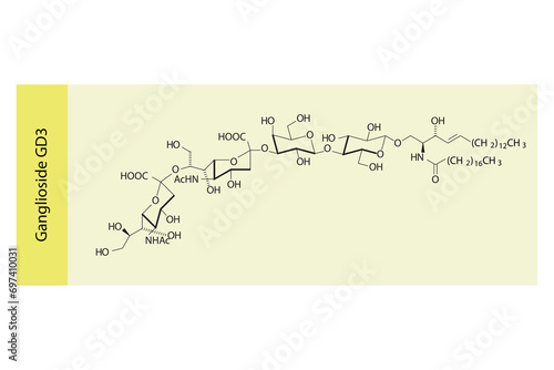 Molecular structure diagram of Ganglioside GD3 yellow Scientific vector illustration.