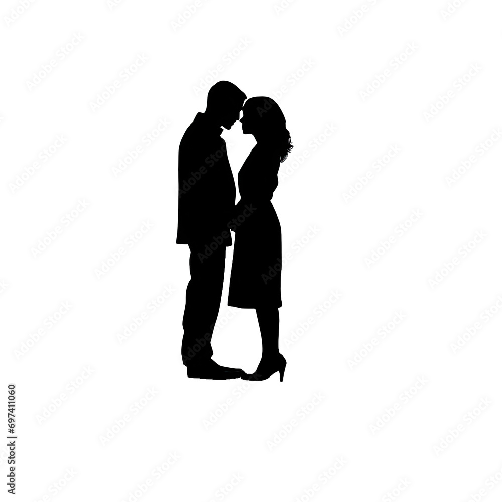 A Couple's Shadow Intertwined by a Cityscape Valentines Day. Isolated on a Transparent Background. Cutout PNG.