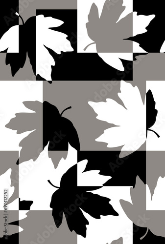 Modern silhouette tropical leaves, foliage with geometric stripe seamless pattern, design for fashion, fabric, textile, wallpaper, cover, web, wrapping. 