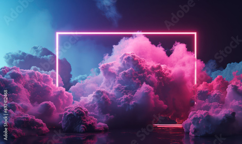 neon pink and blue pastel light frame in a surreal cloud dreamscape
