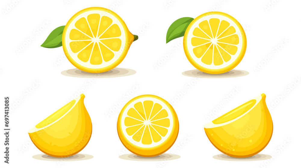 Fresh lemon fruits, collection of vector illustrations.