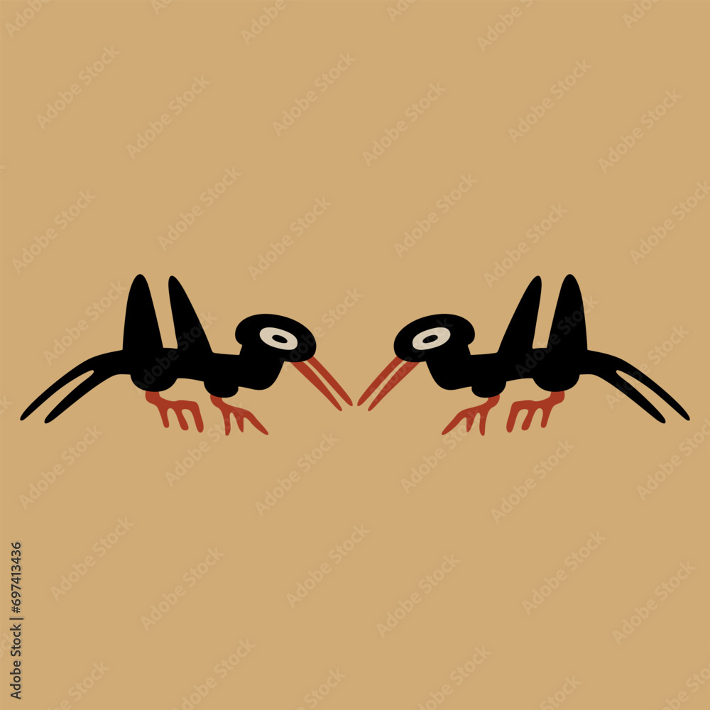 Symmetrical animal design with two stylized birds. Native American