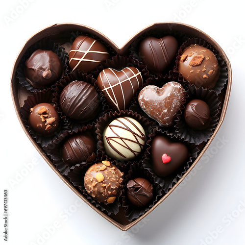 Heart shaped box of chocolate candies.