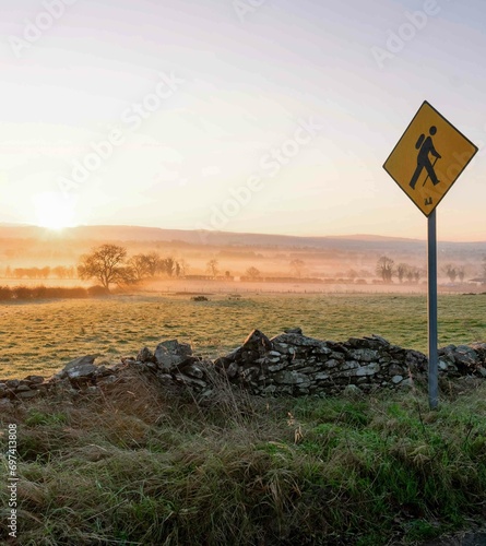 Hiking Sign in Irish Landscape