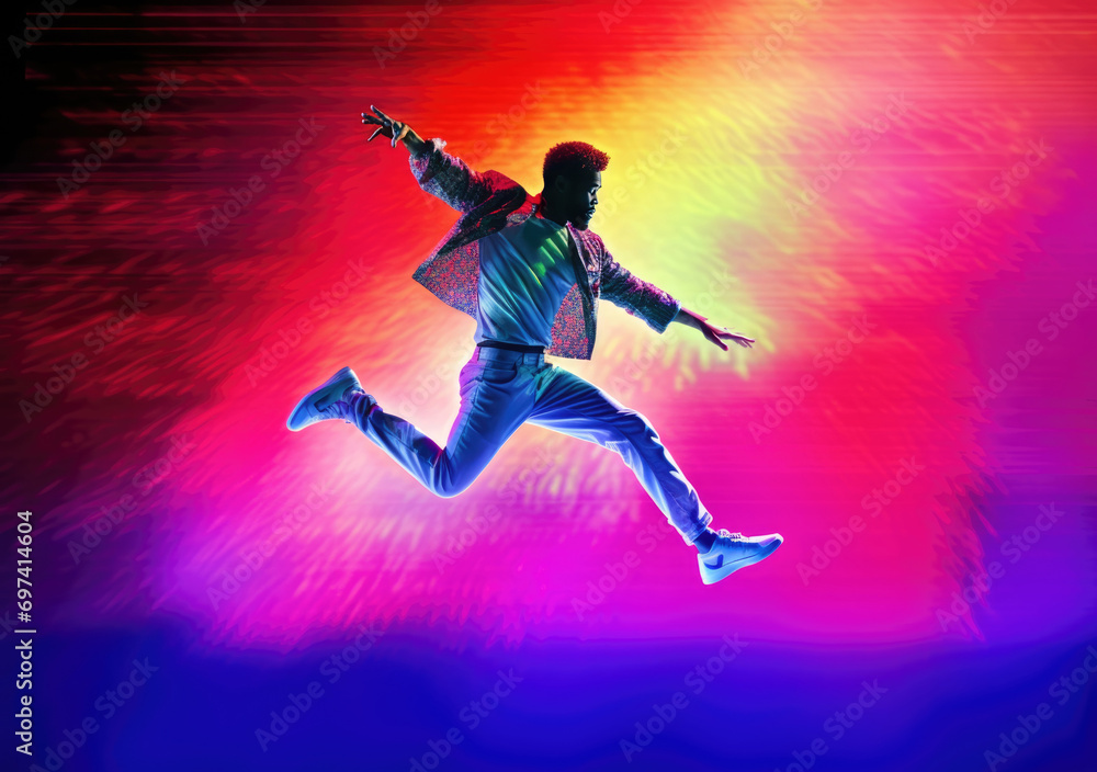 silhouette of a person jumping on vibrant background