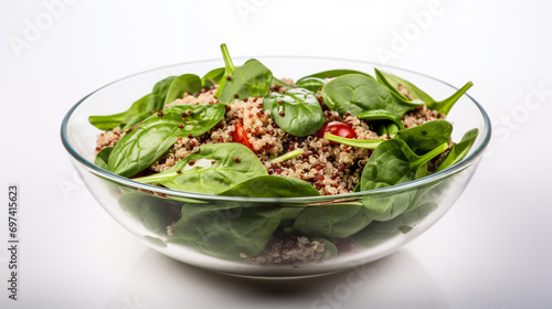 Healthy vegan quinoa spinach salad. Vegan winter salad quinoa Food recipe background. AI Generative
