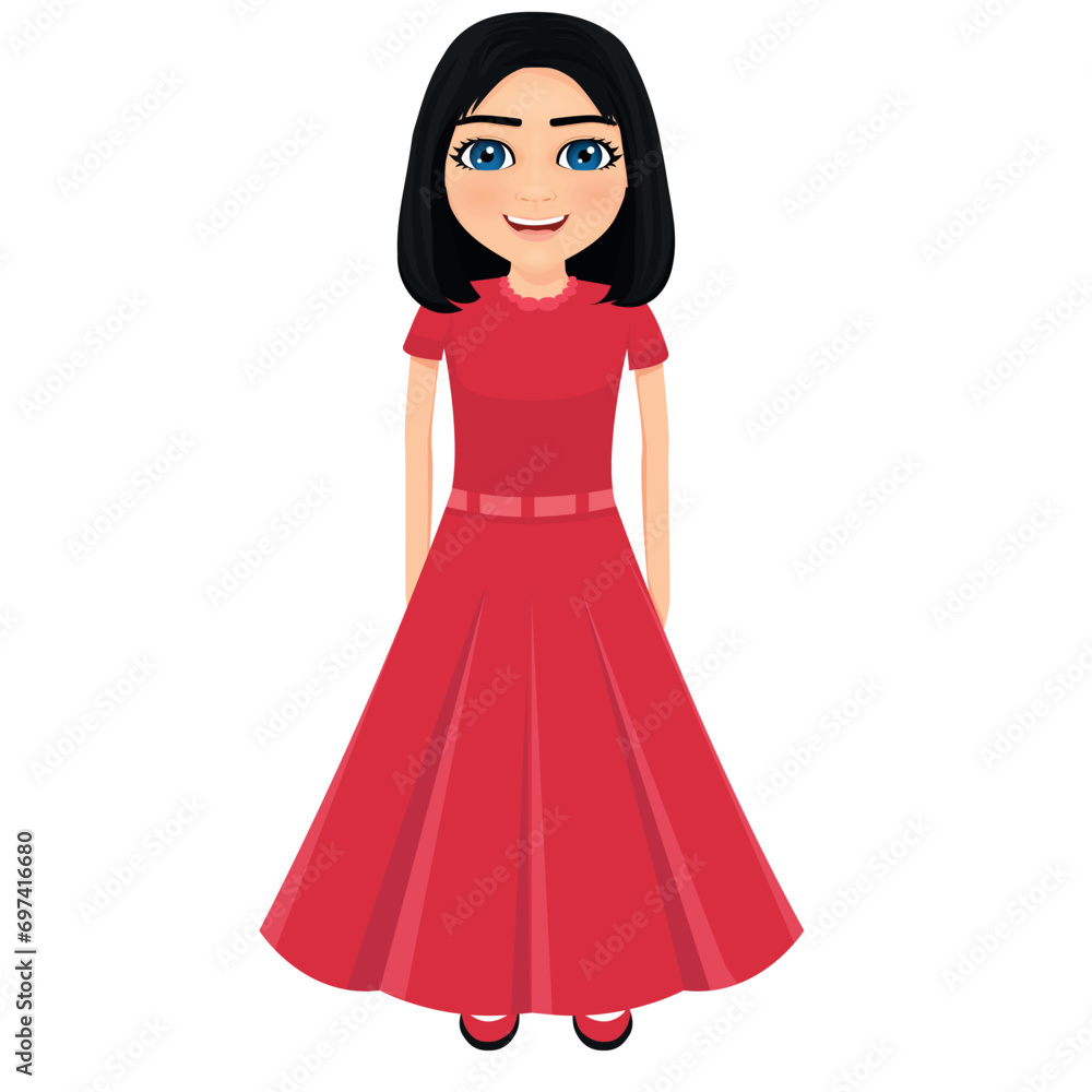 smiling girl wearing red dress