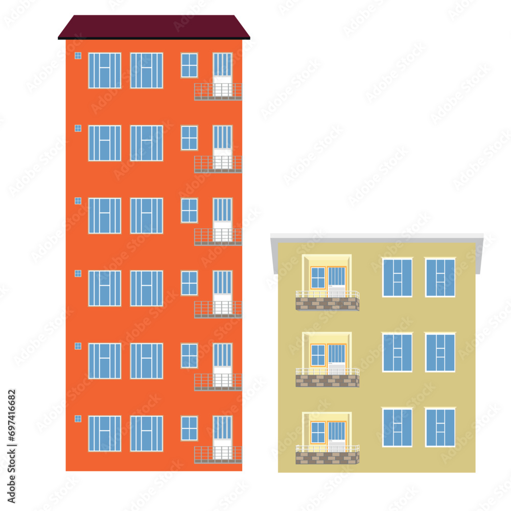 Naklejka premium two multi-storey buildings with balconies