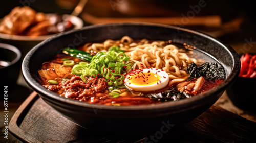 Asian cuisine with a tempting bowl of ramen featuring wheat noodles