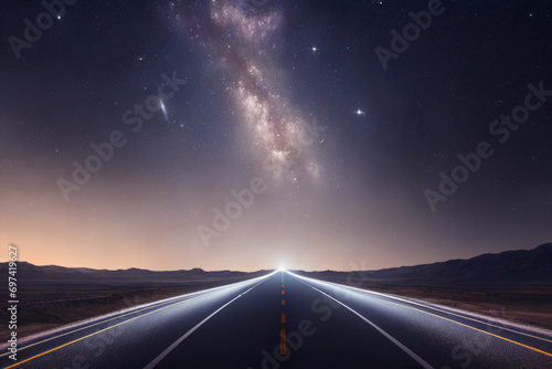 Captivating Milky Way Over Highway: A Nighttime Journey through Celestial Beauty