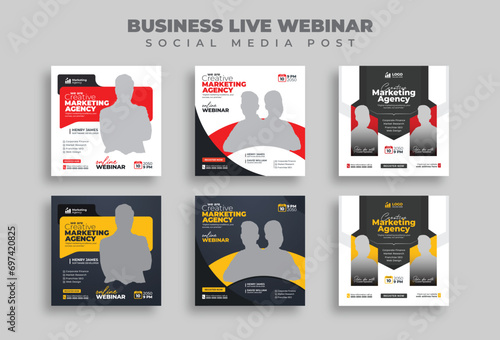 Business Marketing Live Webinar social media post, Digital Marketing Online Webinar Instagram Post, Creative Web Banner Template Design.