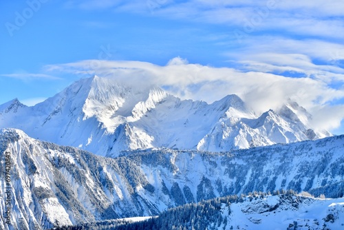 Snowy mountain by winter 